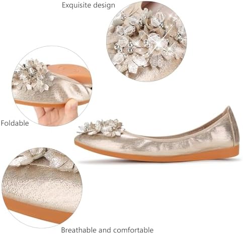 KUNWFNIX Women Ballet Flats Rhinestone Wedding Ballerina Shoes Foldable Sparkly Comfort Slip on Flat Shoes - Image 3