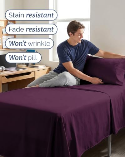 Twin XL 4 Piece Sheet Set - College Dorm Room Essentials - Deep Purple - Image 5