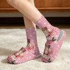 Jeiento Winter Fuzzy Slipper and Crew Socks for Women,Adult Slip-on Close Toe House Slipper,Flat Comfort home Slides - Image 2