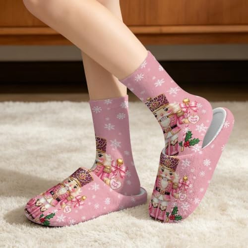 Jeiento Winter Fuzzy Slipper and Crew Socks for Women,Adult Slip-on Close Toe House Slipper,Flat Comfort home Slides - Image 2