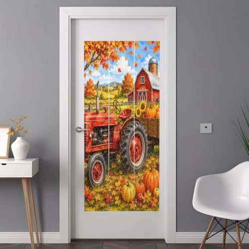 Window Privacy Film Frosted, Orange Fall Pumpkins Non-Adhesive Static Cling Window Tint, Thanksgiving Farmhouse Maple Leaves Insulated Windows Frosted Films for Living Room, 35.4 x 78.7 Inches - Image 3