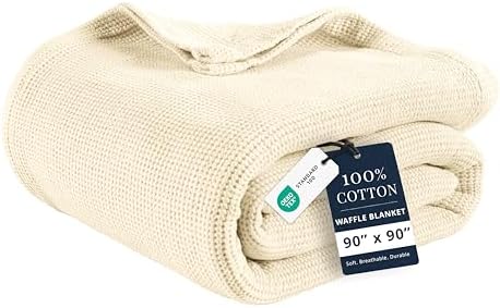 LANE LINEN Blankets Queen Size, 100% Cotton Waffle Textured - Sugar Swizzle by LaneLinen