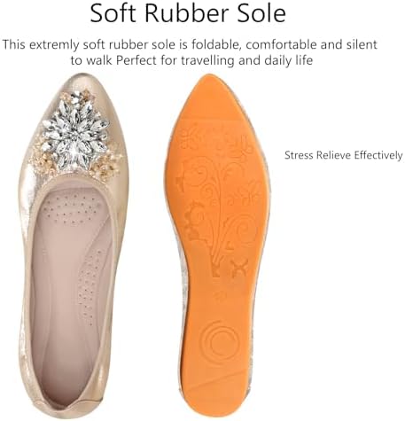 KUNWFNIX Women Ballet Flats Rhinestone Wedding Ballerina Shoes Foldable Sparkly Comfort Slip on Flat Shoes - Image 4