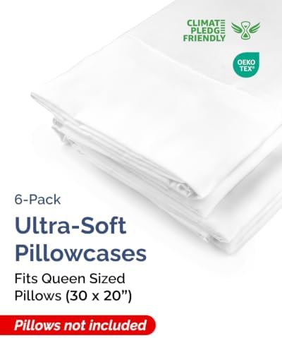 Queen Pillow Cases - 6 Pack Soft Pillowcase Covers - 20" x 30" (White) - Image 2