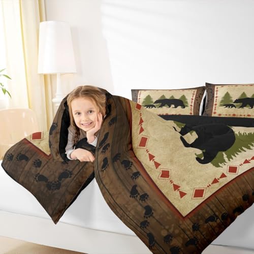 Rustic Farmhouse King Size Bear Paw Print Comforter Set - Wild Bear Bedding, Nature Woodland Decor, Down Comforter & Duvet Insert in Brown & Green - Image 6