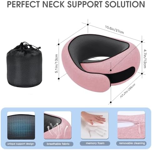 Neck Travel Pillows for Airplanes Memory Foam Neck Comfort Pillow Compact Ergonomic Design Sleeping Essentials for Long Flights Car Rides and Home Use (Pink) - Image 2