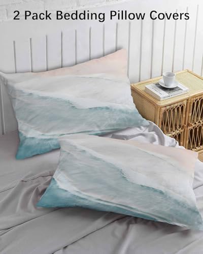 DecorLovee Summer Beach King Pillow Cases Set of 2 - Microfiber Bed Throw Pillow Covers, Ocean Nautical Coastal Seaside Aqua Beige Decorative Lumbar Pillow Cover with Envelope Closure for Sofa/Travel - Image 3