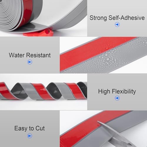 ToLanbbt Weather Stripping Silicone Door Seal Strip 3 in x 40 ft Door Draft Stopper Self Adhesive Door Draft Tape, Side & Bottom Gaps Insulation Strip for Glass Shower Door Sliding Door Window, Gray - Image 5