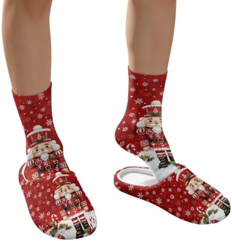 Jeiento Winter Fuzzy Slipper and Crew Socks for Women,Adult Slip-on Close Toe House Slipper,Flat Comfort home Slides - Image 4