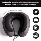 Neck Pillow for Travel | Memory Foam Neck Pillow with Chin Support | Travel Pillow | Adjustable Rope Lock | Removable & Washable Cover with Travel Bag | Travel Essentials | Pink & Black - Image 4