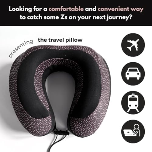 Neck Pillow for Travel | Memory Foam Neck Pillow with Chin Support | Travel Pillow | Adjustable Rope Lock | Removable & Washable Cover with Travel Bag | Travel Essentials | Pink & Black - Image 4