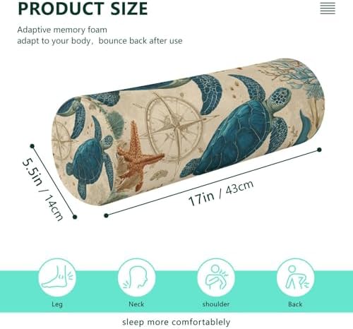 Sea Turtle Corals Starfish Neck Roll Pillow Bolster Round Health Memory Foam Long Cervical Cylinder Pillows with Removable Washable Cover for Body Bed Legs Back Yoga - Image 2