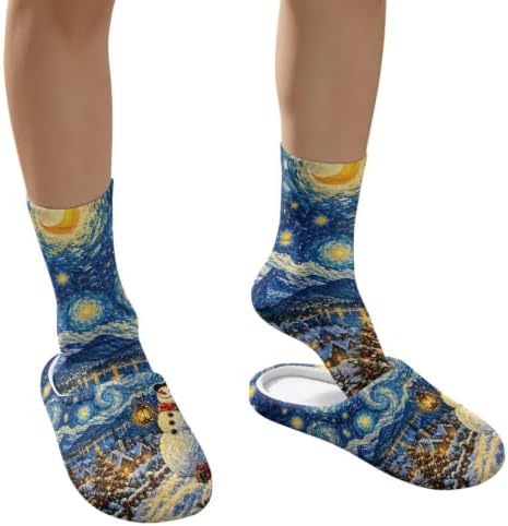 Jeiento Winter Fuzzy Slipper and Crew Socks for Women,Adult Slip-on Close Toe House Slipper,Flat Comfort home Slides - Image 4