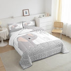 Castle Fairy Cartoon Elephant Bedding Set King Size,Kawaii Cute Wild Animal Comforter Set Room Decor for Home,Grey White Tree Cloud Flower Microfiber Down Comforter,with 2 Pillowcases - Image 5