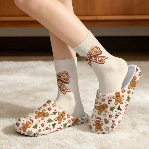 Jeiento Winter Fuzzy Slipper and Crew Socks Warm Winter Shoes Lightweight Soft Cushion House Slipper Bedroom Shoes - Image 2