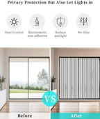 Window Privacy Film Frosted, Grey Striped Static Cling Door Window Covering, Modern Farmhouse Vertical Stripes UV Blocking Windows Film for Office, Hotel, Bedroom, 29.5 x 78.7 Inches - Image 6
