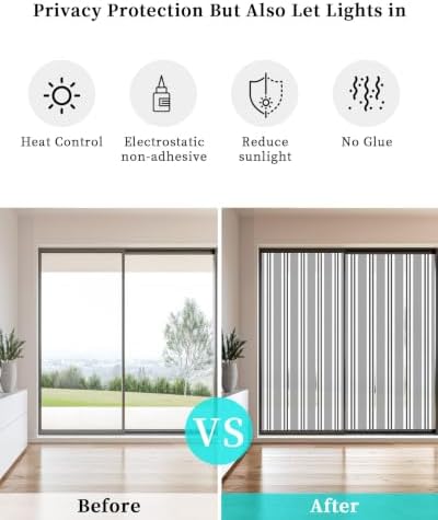 Window Privacy Film Frosted, Grey Striped Static Cling Door Window Covering, Modern Farmhouse Vertical Stripes UV Blocking Windows Film for Office, Hotel, Bedroom, 29.5 x 78.7 Inches - Image 6