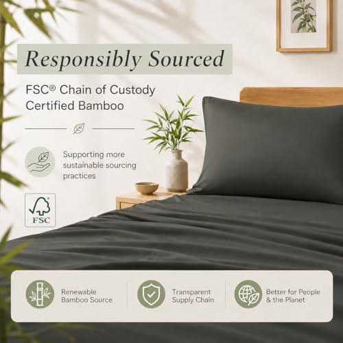 TOSMO Luxury Pillow Case Set of 2 - Cooling Viscose Derived from Bamboo, Oeko-TEX, Breathabl Silky Soft Pillow Cases with Envelope Closure (King / 20x36, Charcoal) - Image 3