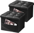 AmasSmile Ottoman with Storage,Folding Stool, 16" Leather,Black 2 Pack by AmasSmile