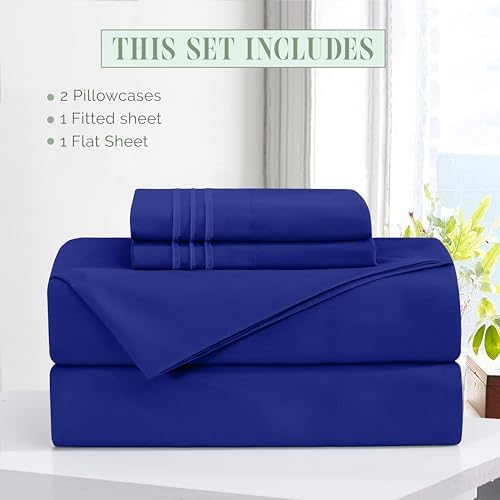 Elegant Comfort Luxury Soft 4-Piece 1500 Premium Hotel Quality Bed Sheet Set with Extra Deep Pockets 18-24 Inch, Wrinkle Free, Storage Pockets, Extra Deep Pocket 4PC Sheets, Twin XL, Royal Blue - Image 3