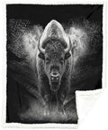 Bison Blanket Motivational Sherpa Throw for Couch, Powerful Buffalo Design for Gym Office Decor, 60x80 Inches Soft Fuzzy Cozy Animal Black Blanket for Men Loft Space by Sleepwish
