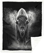 Bison Blanket Motivational Sherpa Throw for Couch, Powerful Buffalo Design for Gym Office Decor, 50x60 Inches Soft Fuzzy Cozy Animal Black Blanket for Men Loft Space by Sleepwish