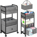 Cidaziya 3In1 Baby Diaper Caddy Organizer, 3 Tier Rolling Cart with Drawer, Detachable Dividers, Mobile Utility Cart Baby Dresser Clothes Organizer for Crib, Bedroom, Art & Craft Storage, Grey by Cidaziya