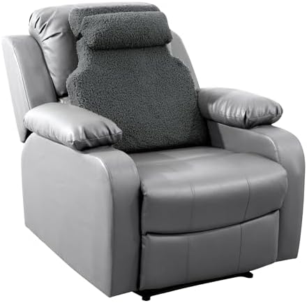 HOMBYS Sherpa Fleece Lumbar Support Pillow with Headrest for Recliner,Memory Foam Recliner Chair Cushion for Back Pain,Big High Back Support for Recliner with Chair Headrest for Elderly (Grey) by HOMBYS