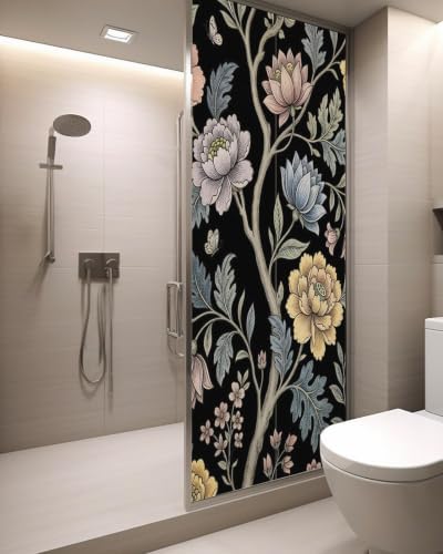 Window Privacy Film Frosted, Vintage Garden Flower Static Cling Door Window Covering, Rustic Floral Leaf Pastoral Black UV Blocking Windows Film for Office, Hotel, Bedroom, 29.5 x 78.7 Inches - Image 3