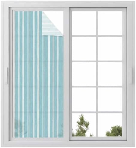 Window Privacy Film Frosted, Sky Blue Striped Static Cling Door Window Covering, Farmhouse Stripes Modern Vintage UV Blocking Windows Film for Office, Hotel, Bedroom, 29.5 x 78.7 Inches by Unknown
