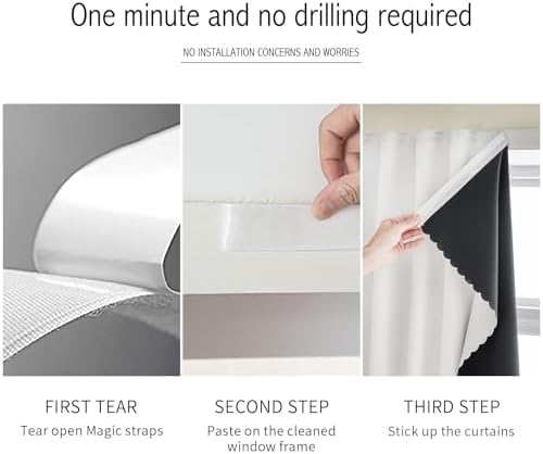AJAZZ 100% Black Out Curtains Adhesive Blackout Temporary Curtain No Drilling Window Shade Blackout Curtains for Bedroom, Living Room, Kitchen, Home Office (White, 47" W X 84" L 1 Panel) - Image 4