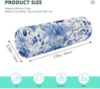 Blue White Flower Neck Roll Pillow Bolster Round Health Memory Foam Long Cervical Roll Cylinder Pillows with Removable Washable Cover for Body Bed Legs Back Yoga - Image 2