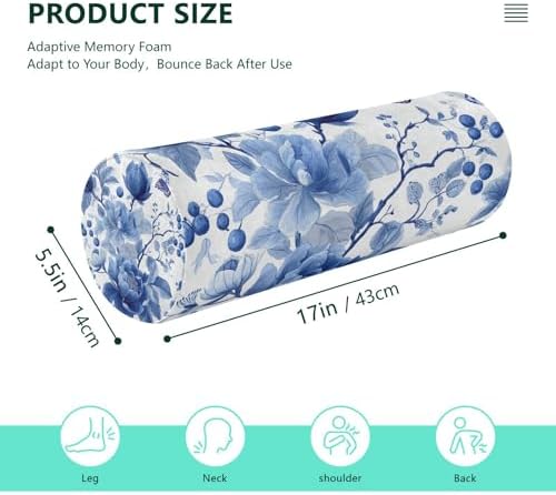 Blue White Flower Neck Roll Pillow Bolster Round Health Memory Foam Long Cervical Roll Cylinder Pillows with Removable Washable Cover for Body Bed Legs Back Yoga - Image 2