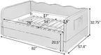 3 in 1 Full Daybed with Pop Up Trundle, Convertible Gingham Upholstered Sofa Bed with Side Storage Pockets, Extendable Guest Bed Frame for Teens Adults Bedroom Living Room, Pink - Image 3