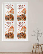 Window Privacy Film Frosted, Thanksgiving Reusable Static Cling Window Tints, Fall Orange Car Pumpkin Maple Wood Grain Heat Control Windows Films for Offices, Balcony, 29.5 x 118 Inches - Image 2