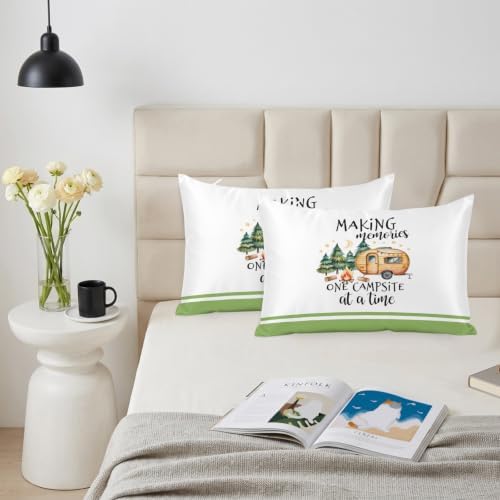 Camping Satin Pillowcases King Size Set of 2 Cooling Fall Summer Nature Forest Car Tree Moon Silk Pillow Cases for Hair and Skin Smooth Soft Zippered Throw Pillow Covers for Women Men 20"x36" - Image 6