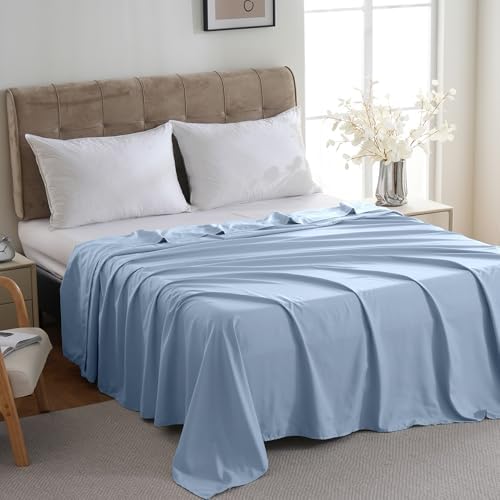 ZPECC Twin Flat Sheets Only Light Blue 6 Pack, Color-Coded Hem Threads - Image 2