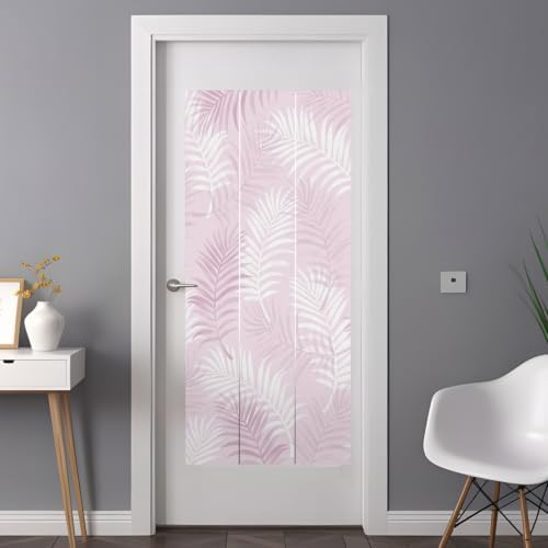 Window Privacy Film Frosted, Pink Botanical Non-Adhesive Static Cling Window Tint, Summer Palm Leaves Foliage Tropical Insulated Windows Frosted Films for Living Room, 35.4 x 78.7 Inches - Image 3