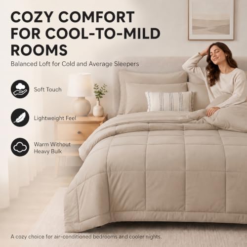 CozyLux King Size Comforter Set Wheat - 7 Pieces Bed in a Bag - Image 4