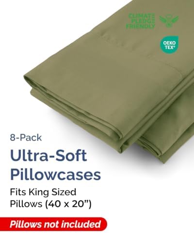 King Pillow Cases - 8 Pack Soft Pillowcase Covers - 20" x 40" (Sage Green) - Image 2