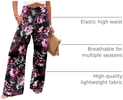 Angerella Womens Elastic High Waisted Palazzo Pants Casual Wide Leg Long Lounge Pant Trousers with Pocket - Image 4