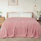 Exclusivo Mezcla Striped Queen Size Fleece Blanket for Bed, Pink by ExclusivoMezcla