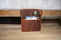 Leather Bedside Storage Organizer, Leather Storage Organizer, Handmade Bedside Caddy with 3 Pockets For Magazines, Books and Accessories by LeatherWorksAtelierEU
