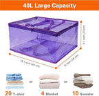 Vieshful Purple 40L Clear Clothes Storage Bag Colorful Clothes Organizer with Zipper Vinyl Storage Bag for Comforter, Blanket, Bedding, Duvet, Transparent Moving Totes 5 Pack - Image 2