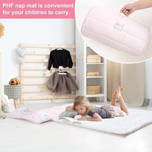 PHF Toddler Nap Mat with Removable Pillow and Minky Blanket, Rollup Design Kids Sleeping Mat, Slumber Bags for Girls, 50"x20" Toddler Sleeping Bag for Daycare Preschool Travel Camping, Rainbow - Image 6