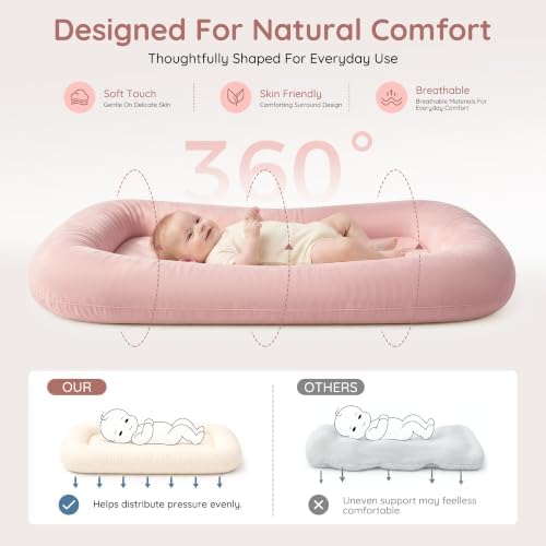 Infant Support Cushion & Baby Support Cushion for Newborn 0-24 Months, Breathable Cotton Pad, Supervised Use, Portable Infant Essentials for Travel and Home, Pink (Cover Included - Image 4