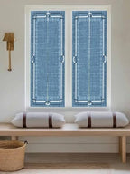 Window Privacy Film Frosted, Denim Blue Botanical Reusable Static Cling Window Tints, Vintage Florals Geometric Minimalist Heat Control Windows Films for Offices, Balcony, 29.5 x 118 Inches - Image 5