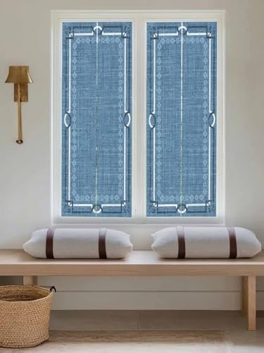Window Privacy Film Frosted, Denim Blue Botanical Reusable Static Cling Window Tints, Vintage Florals Geometric Minimalist Heat Control Windows Films for Offices, Balcony, 29.5 x 118 Inches - Image 5