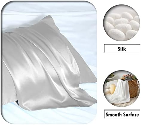 Suatien Mulberry Silk Pillow Cases 2 Pack King Size, Silver - Image 2