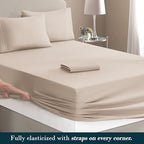 Mocassi Queen Size 4-Piece Bed Sheet Set - 1800 Premium Hotel Quality Microfiber 18-24 Inches Extra Deep Pocket Fitted Sheet- Luxury Soft, Breathable, Wrinkle, and Fade Resistant, Cream - Image 4